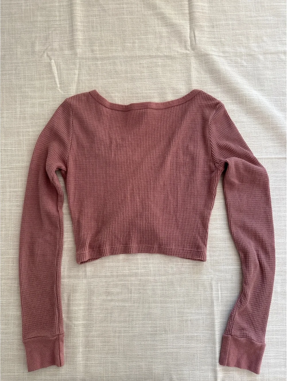 Aritzia Tna Mauve Waffle Knit Cropped Button-Up Long Sleeve Top XS
